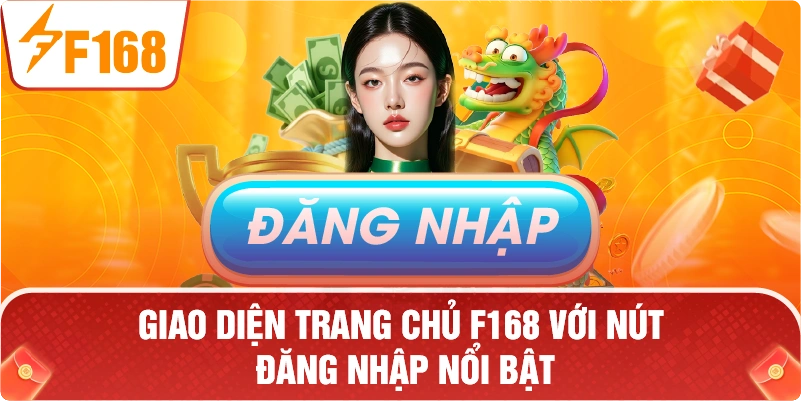 Giao diện trang chủ F168 với nút Đăng nhập nổi bật