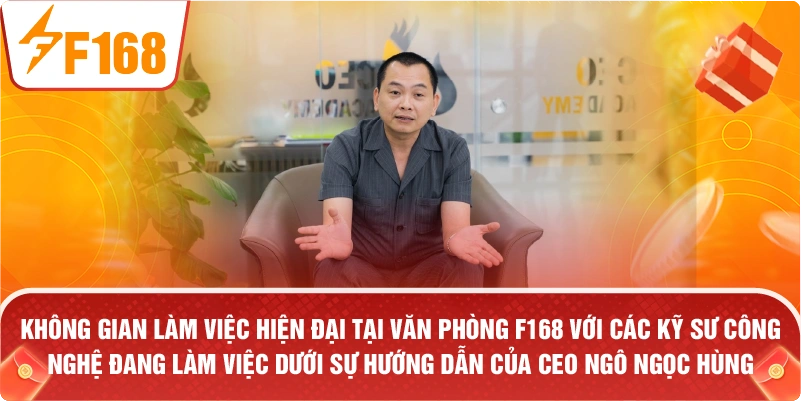 không gian làm việc hiện đại tại văn phòng F168 với các kỹ sư công nghệ đang làm việc dưới sự hướng dẫn của CEO Ngô Ngọc Hùng.